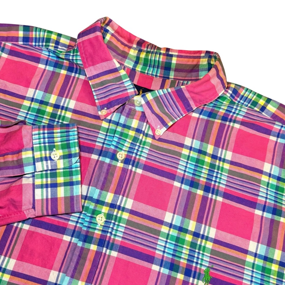 Ralph Lauren Mens 3XB Big Pink Plaid Cotton Button Down Shirt Long Sleeve Pony - Picture 1 of 9